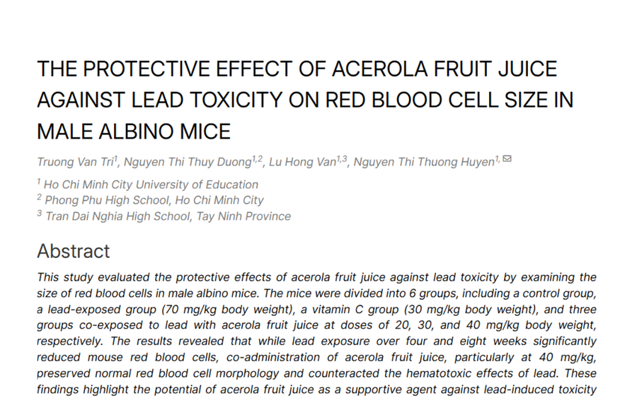 The title of the study is "The Protective Effect of Acerola Fruit Juice Against Lead Toxicity on Red Blood Cell Size in Male Albino Mice". 
