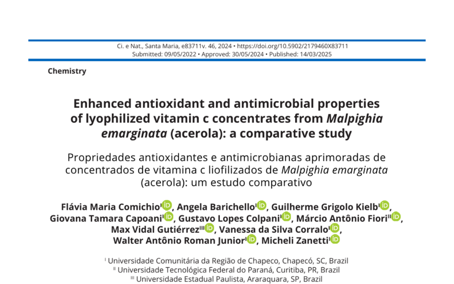 Title page of a scientific paper titled "Enhanced antioxidant and antimicrobial properties of lyophilized vitamin c concentrates from Malpighia emarginata (acerola): a comparative study".