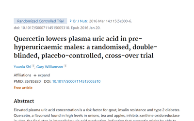 Quercetin And Uric Acid Levels: Human Trial Summary