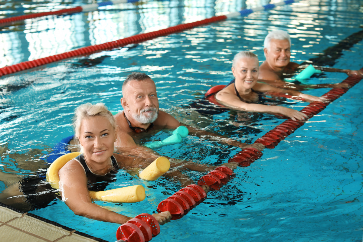 Seniors going on a swim.