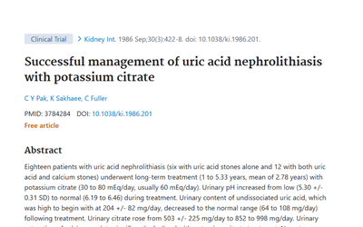 Potassium Citrate for Uric Acid Kidney Stones: Long-Term Study Summary