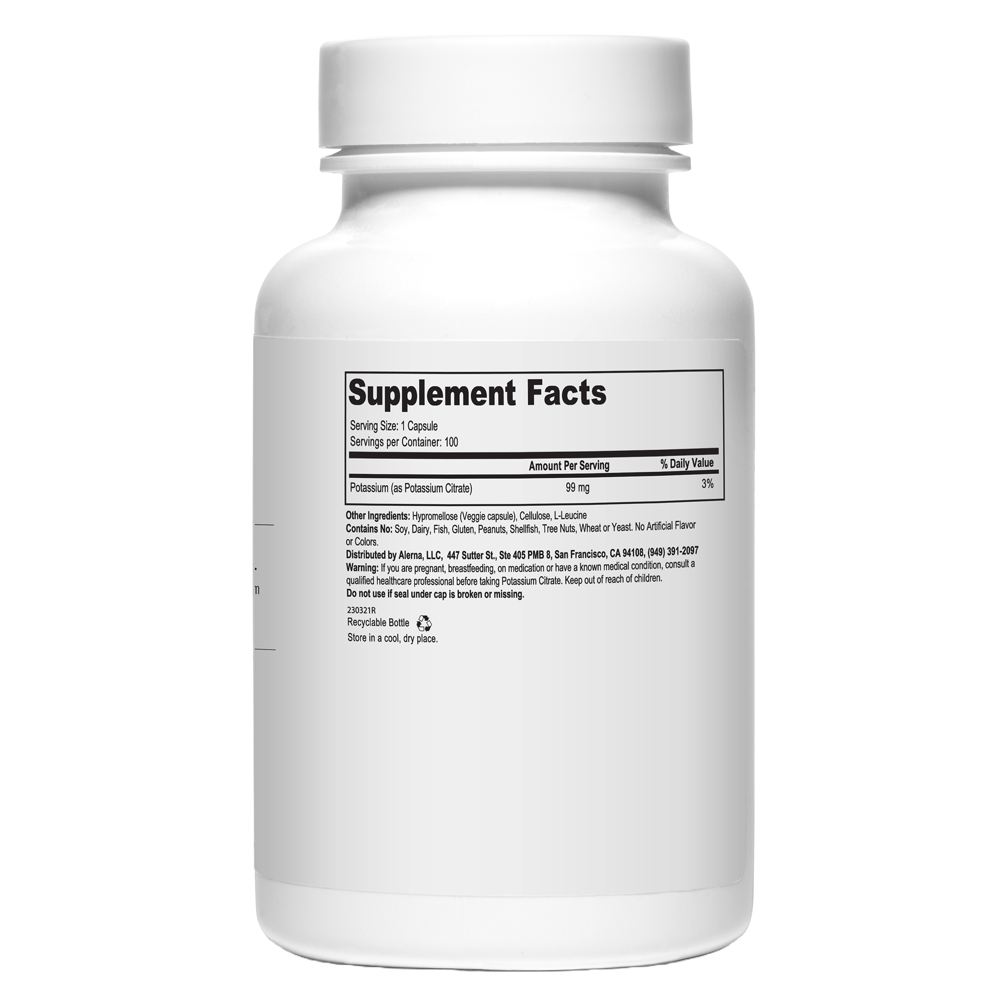 Potassium Citrate - 100 Vegetarian Capsules